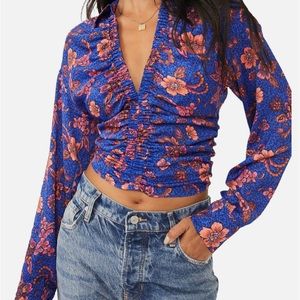 Free People I Got You Print Crop Top In Royal Combo size L